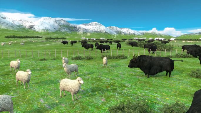 草原牛羊成群三维动画