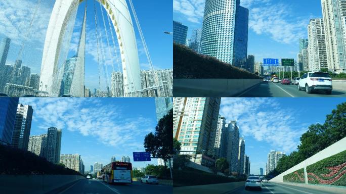 广州猎德大桥，开车第一视角下的城市道路
