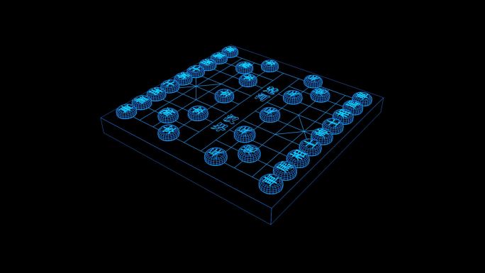 蓝色线框全息科技象棋动画带通道