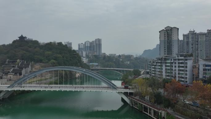 航拍贵州铜仁古城中南门历史文化旅游区锦江