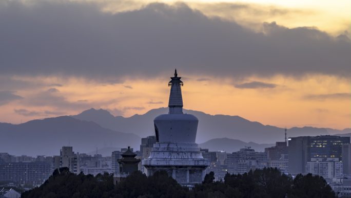北京北海大白塔日落黄昏延时摄影