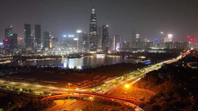 深圳湾后海金融商务总部基地璀璨城市夜景