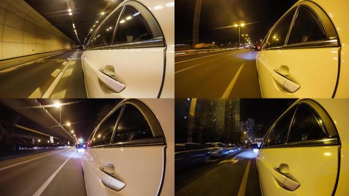 4K夜晚汽车行驶穿梭城市道路延时摄影