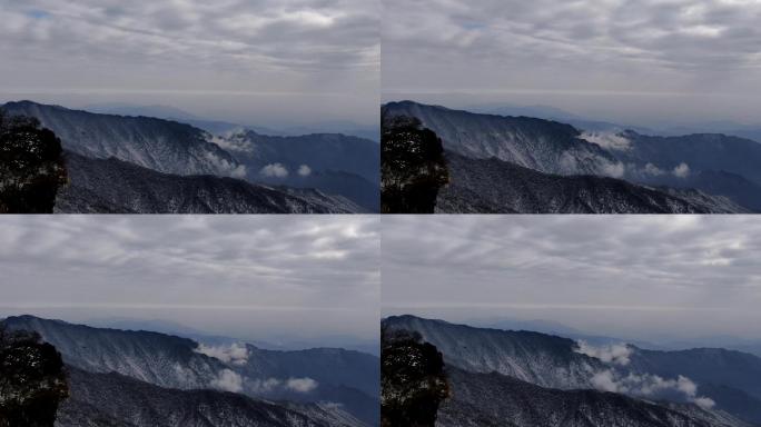 航拍贵州梵净山雪景清晨山间云海云雾缭绕