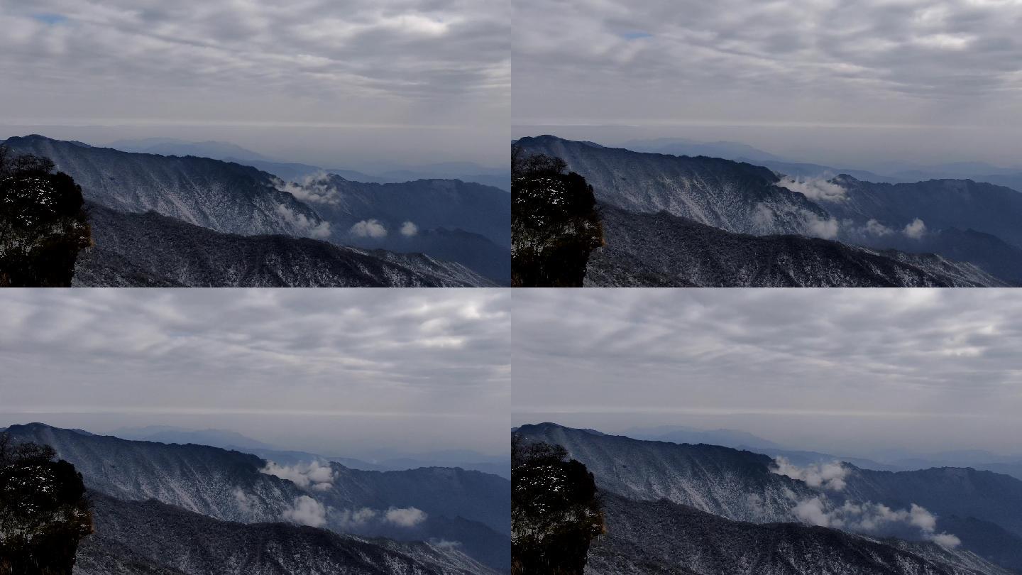 航拍贵州梵净山雪景清晨山间云海云雾缭绕