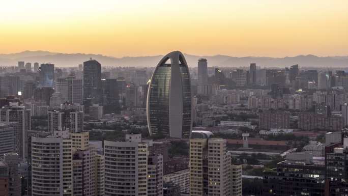 北京人民日报大楼与众高楼日转夜延时摄影