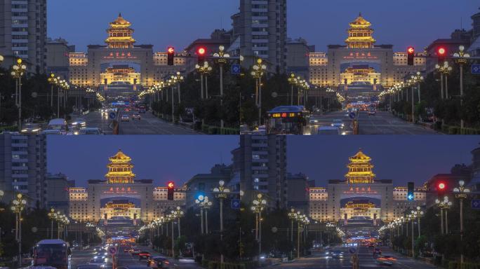 北京西站日转夜亮灯夜景延时摄影
