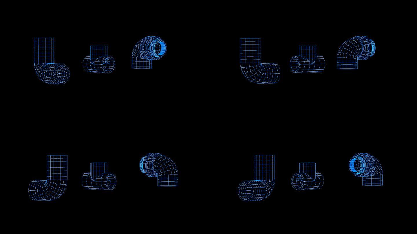 蓝色线框全息科技水管弯头动画带通道
