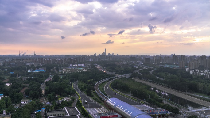 北京京通快速路八里桥交通枢纽车流延时摄影