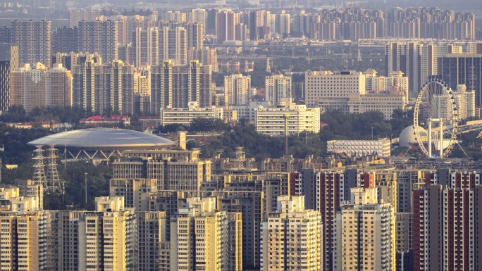 北京鸟瞰石景山公园与自行车馆延时摄影