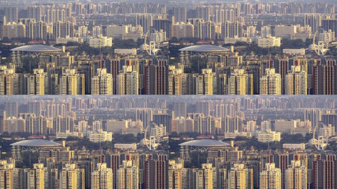 北京鸟瞰石景山公园与自行车馆延时摄影
