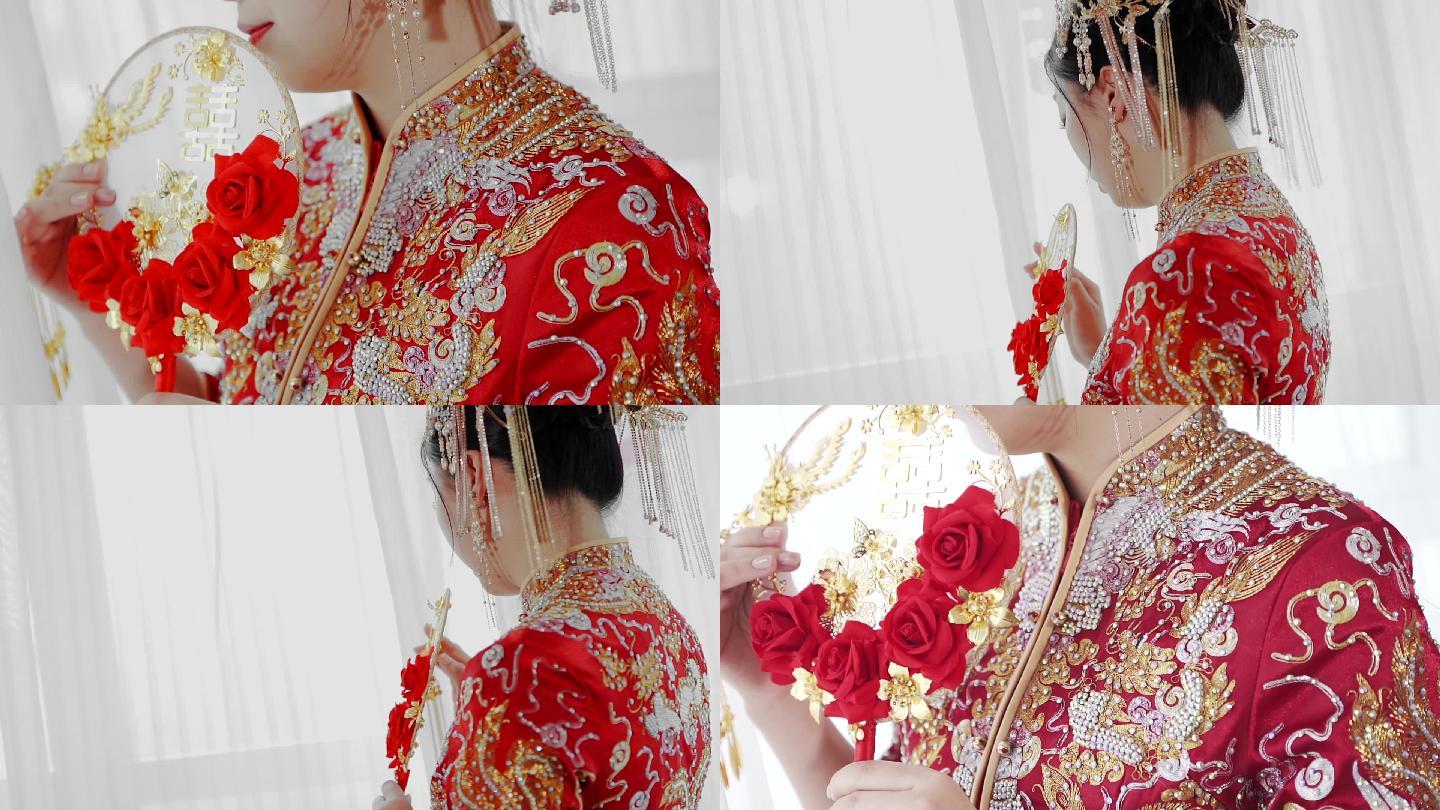 中式新娘圆扇摆拍