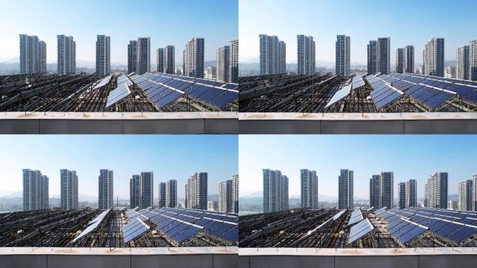 航拍临安城区屋顶太阳能热水器