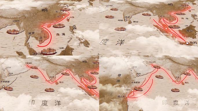 中国古代郑和航线图一带一路模板
