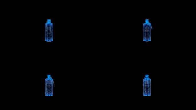 蓝色线框全息科技白酒瓶动画带通道
