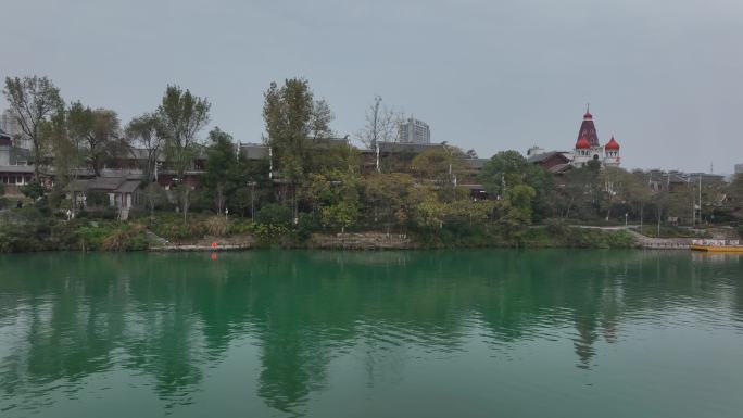 航拍贵州铜仁古城中南门历史文化旅游区锦江