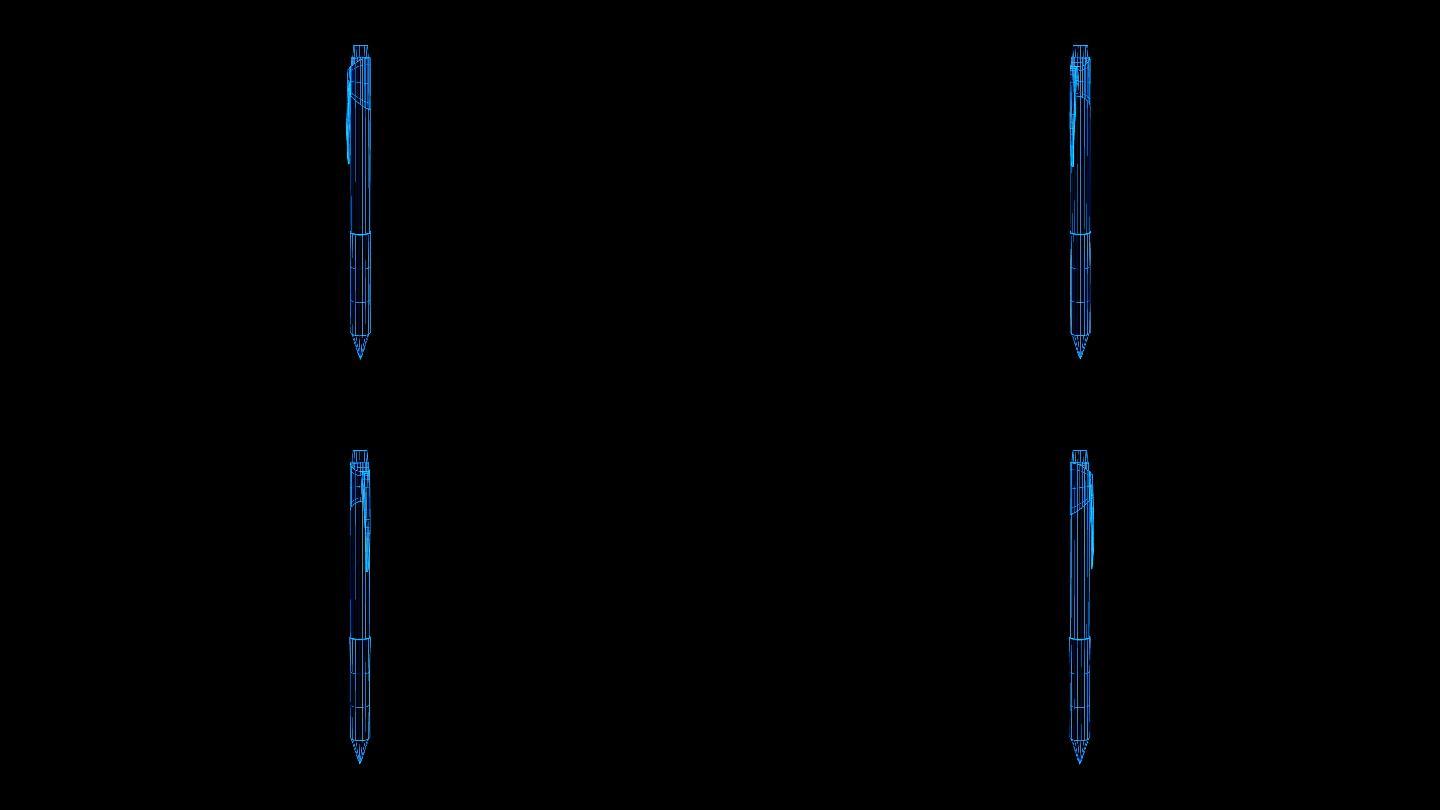 蓝色线框全息科技水笔动画带通道