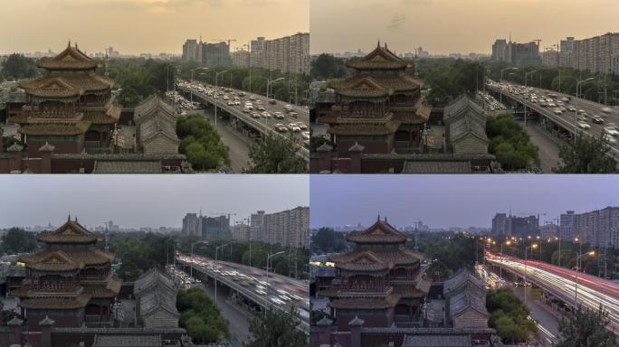 北京雍和宫与北二环车流延时摄影