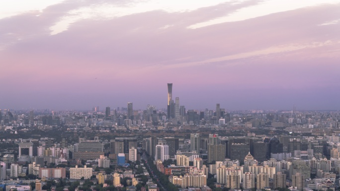 北京国贸与金融街故宫晚霞日转夜延时摄影