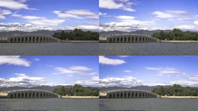 北京颐和园十七孔桥与南湖岛延时摄影