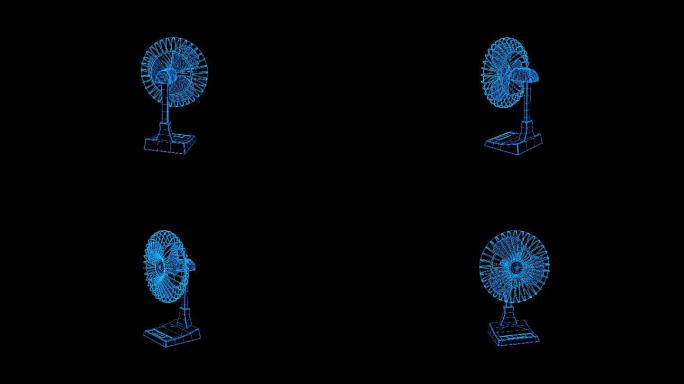 蓝色线框全息科技电风扇动画带通道