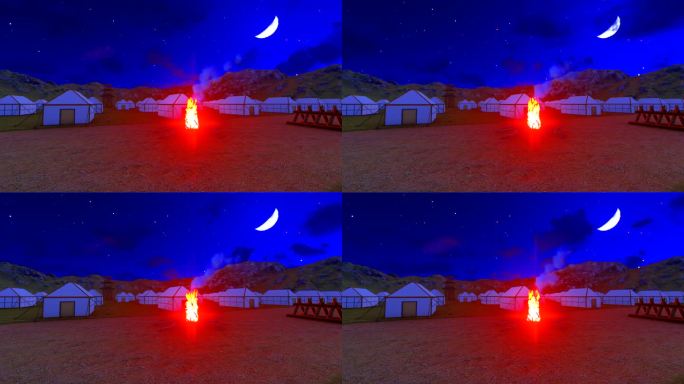古代军营帐篷营地火堆-夜晚动画