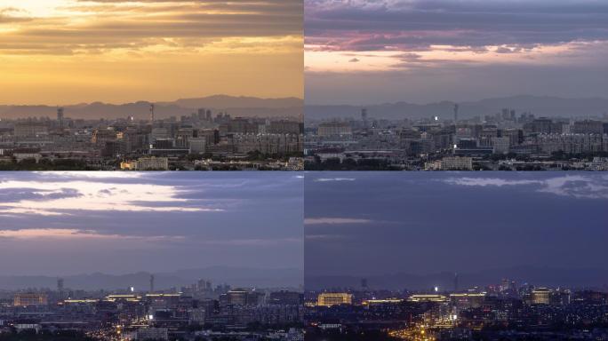 北京高楼群与奥林匹克塔晚霞日转夜延时摄影