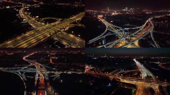 城市立交桥夜景航拍