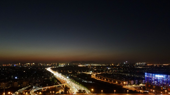 苏州城区夜景航拍