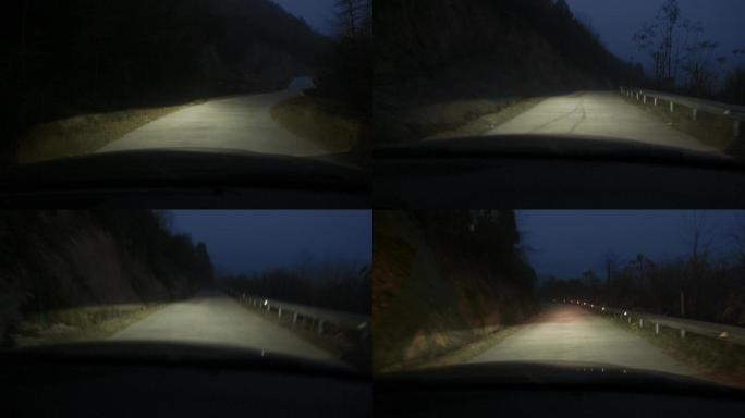 汽车晚上从陡峭山路下山，颠坡运动感
