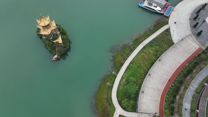 航拍贵州铜仁古城中南门历史文化旅游区锦江