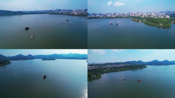 杭州西湖游船风光航拍3分31秒