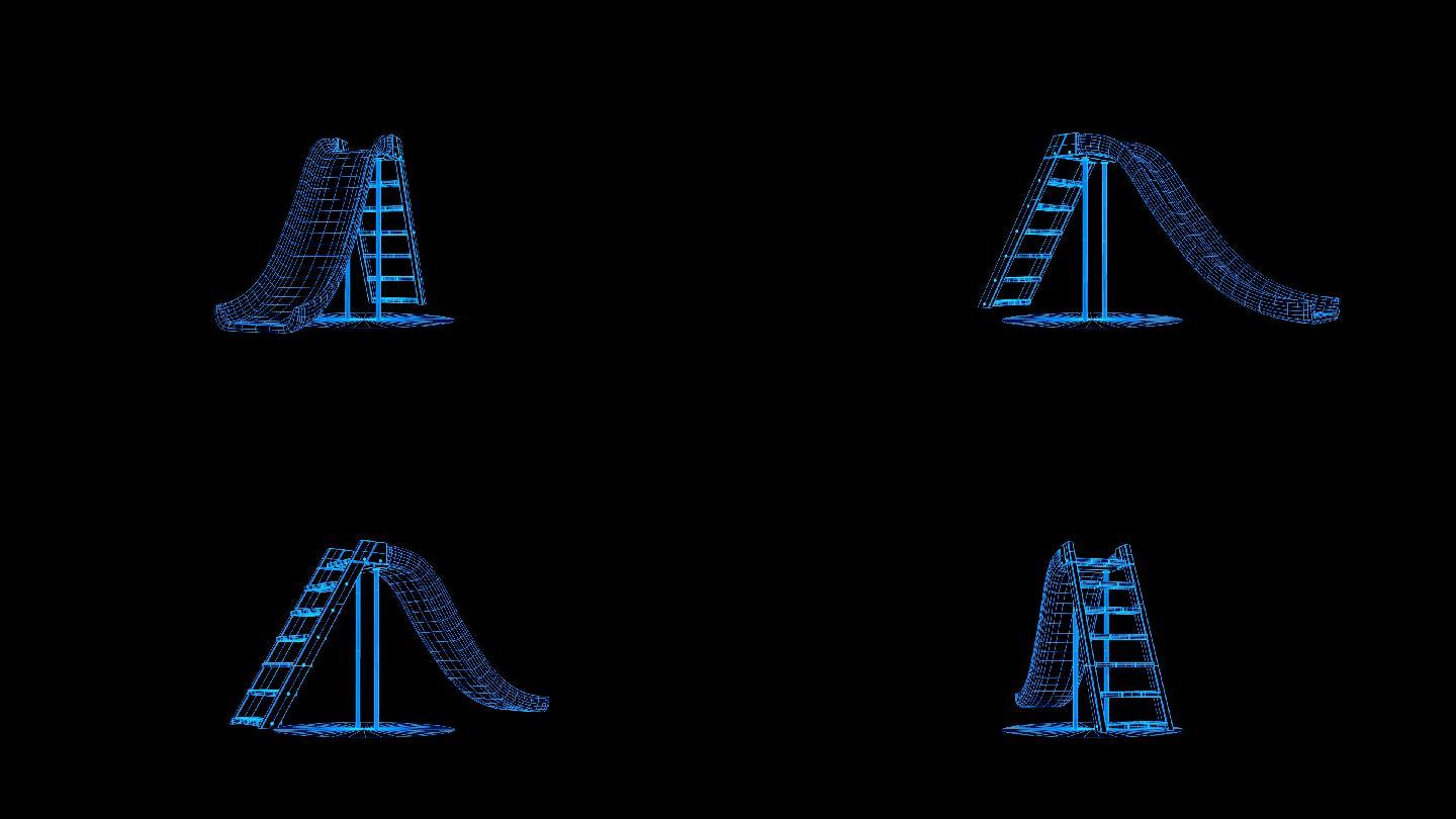 蓝色线框全息科技滑梯动画带通道