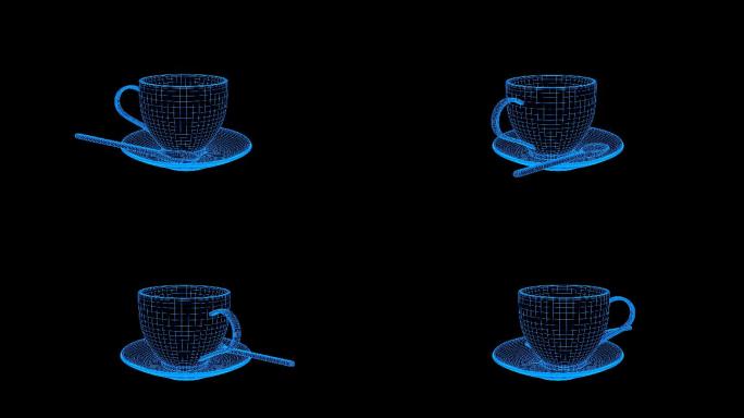 蓝色线框全息科技杯具动画带通道