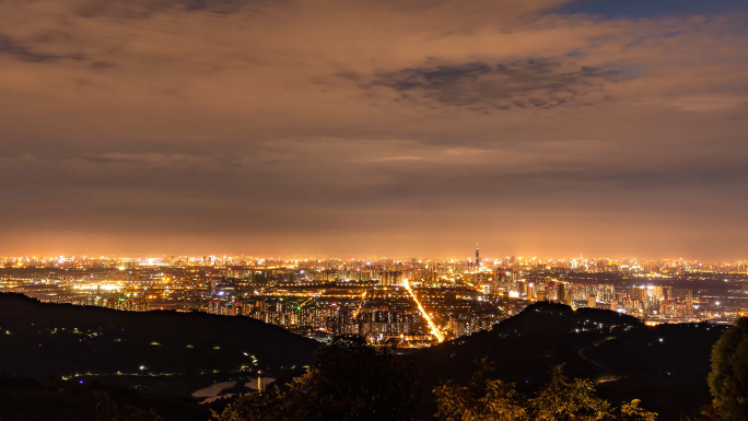 龙泉山观景台城市亮灯成都平原万家灯火延时