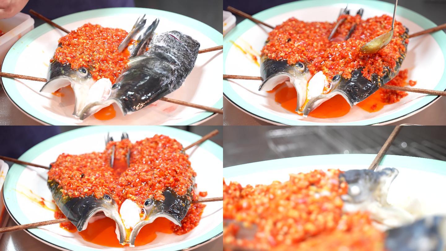 鱼头剁椒鱼头做法高清视频素材