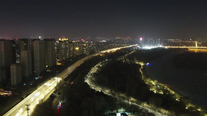 沈阳青年大街南二环夜景航拍延时