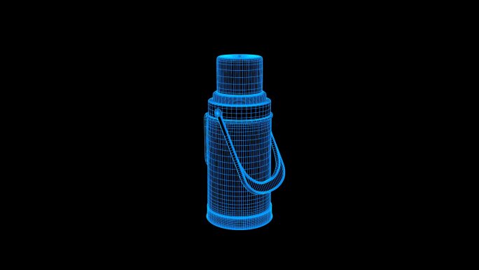 蓝色线框全息科技保温瓶动画带通道