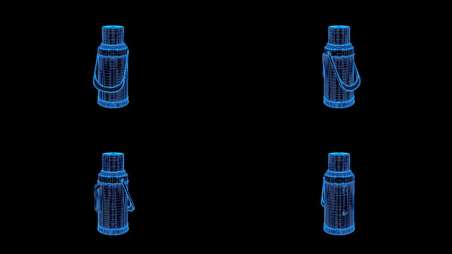 蓝色线框全息科技保温瓶动画带通道