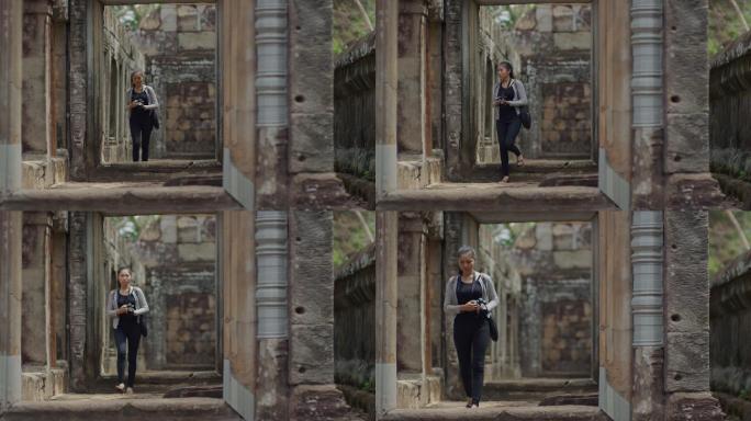 柬埔寨 吴哥窟 游客在茶胶寺游览拍照