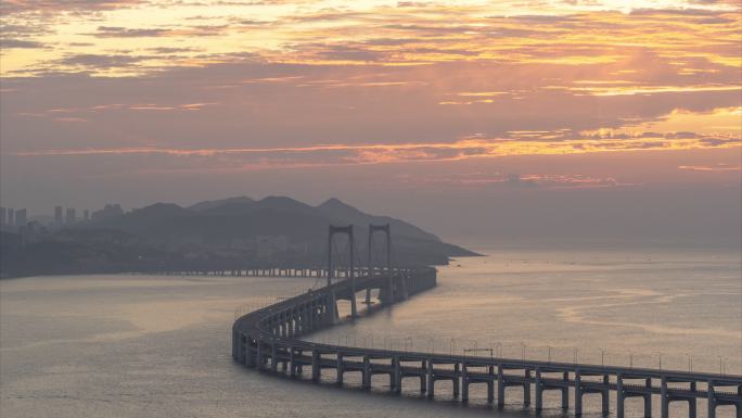 大连跨海大桥日出朝霞延时摄影