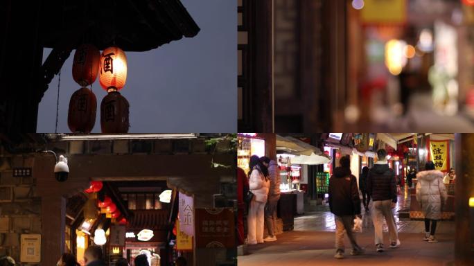 成都新年夜景，城市街道，春节旅游游客