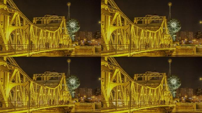 天津解放桥与世纪钟夜景