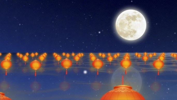月亮下的河灯中秋节视频素材