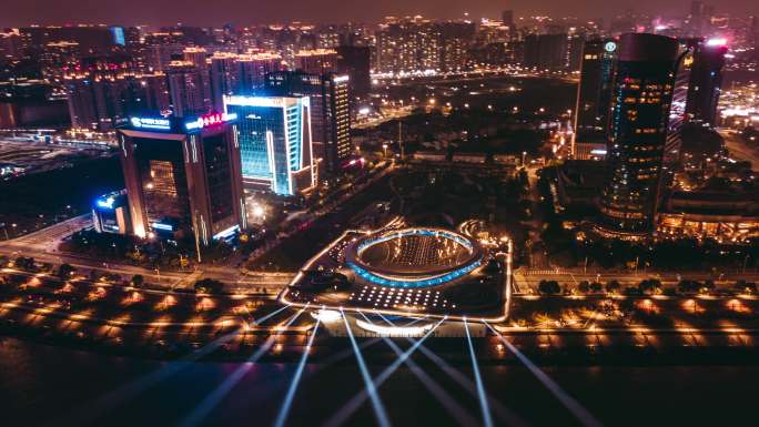 温州城市阳台夜景航拍延时