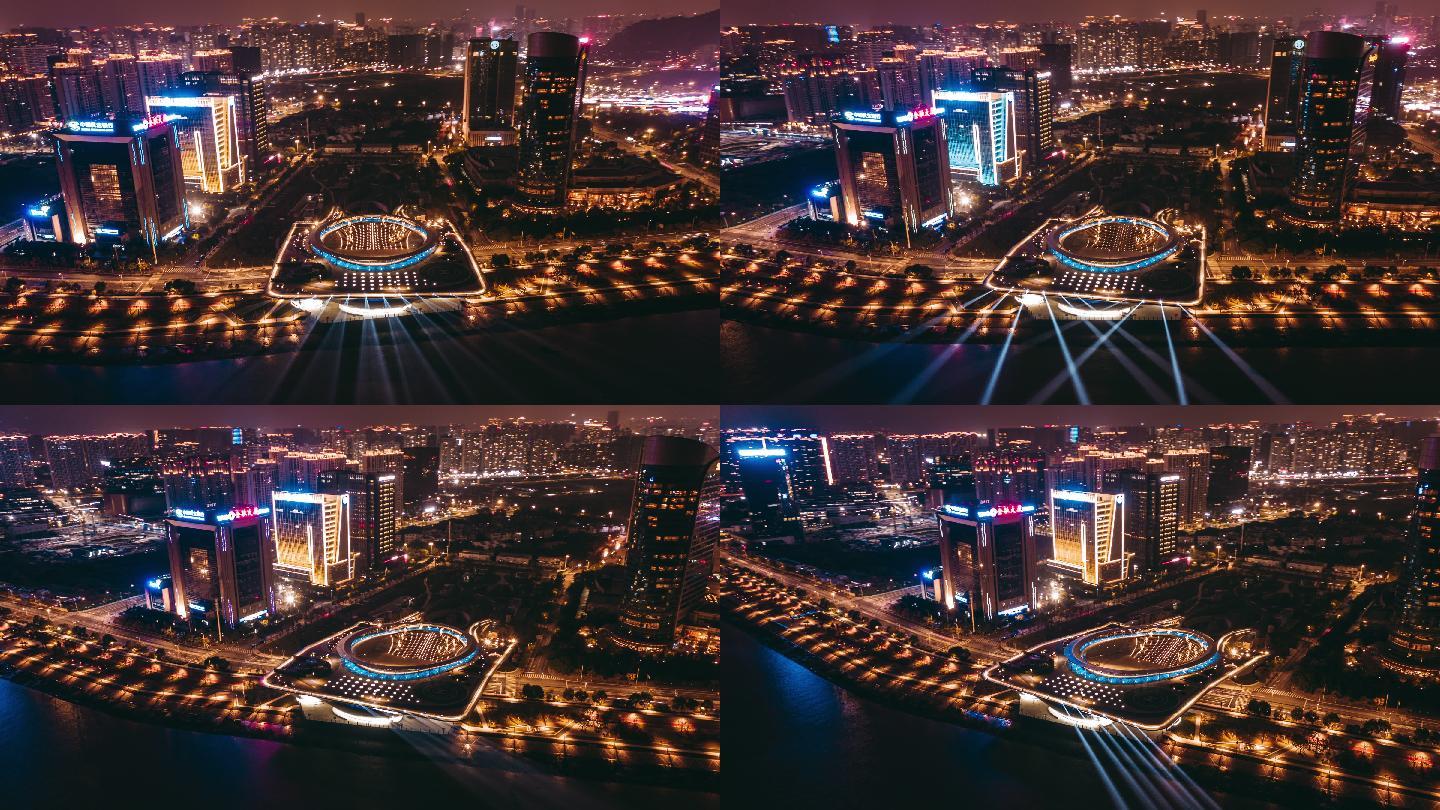 温州城市阳台夜景航拍延时