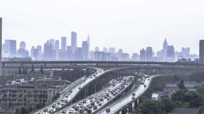 南京双桥门立交桥与CBD日转夜延时摄影