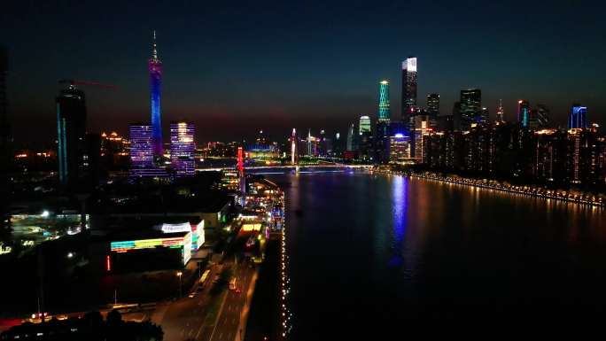 航拍广州夜景都市夜晚城市建筑多镜头