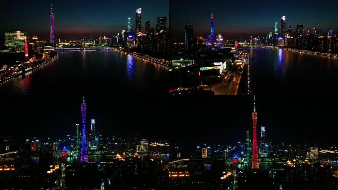 航拍广州夜景都市夜晚城市建筑多镜头
