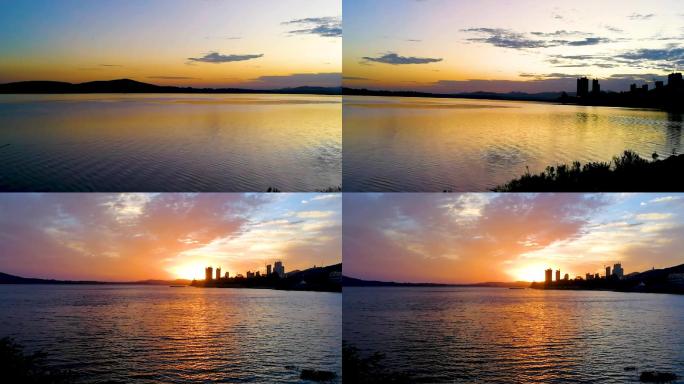 湖边晚景夕阳